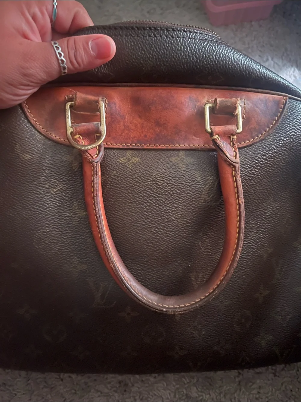 Authentic Louis Vuitton Monogram Deauville Canvas Satchel in Brown and Tan Small